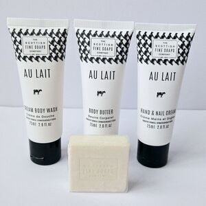 Scottish Fine Soaps Au Lait Travel Size Luxurious Gift Set 4 Pc Set NEW